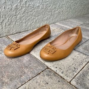 Tory Burch Lowell Camel Brown Leather Ballet Flats 9M